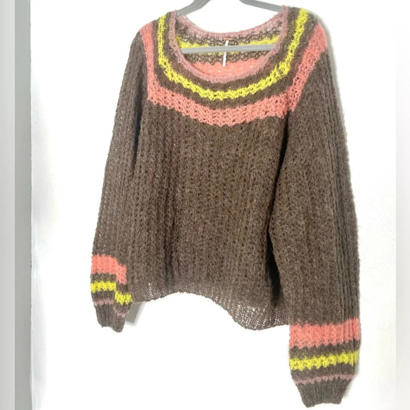 Free People Reach For The Stars Taupe Wide Neck Sweater. Size S - Picture 7 of 12